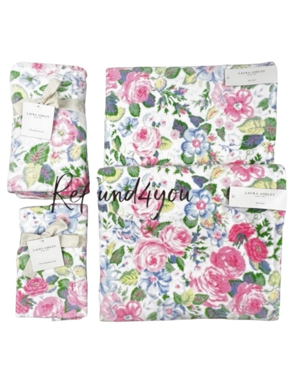 Laura Ashley - ‘Floral pink/blue’ bath towel set. NWT